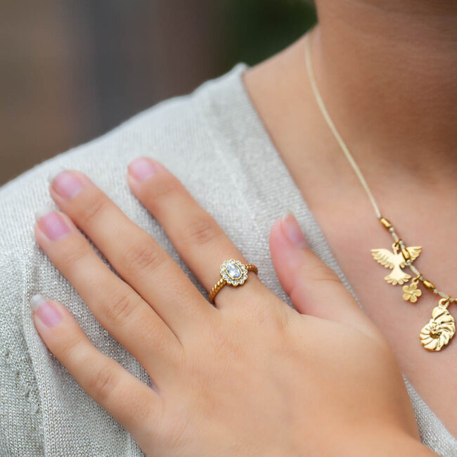 Beadle Verstelbare gouden ring met kristal en luxe details