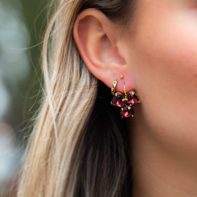 Biba Trendy aubergine paarse crystal oorbellen