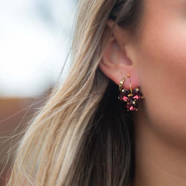 Biba Trendy aubergine paarse crystal oorbellen