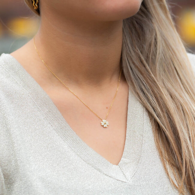 ZAG  Bijoux Gouden ketting en armband met bloem en crystal