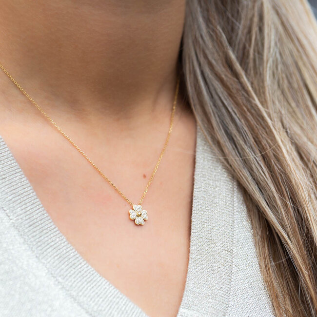 ZAG  Bijoux Gouden ketting en armband met bloem en crystal