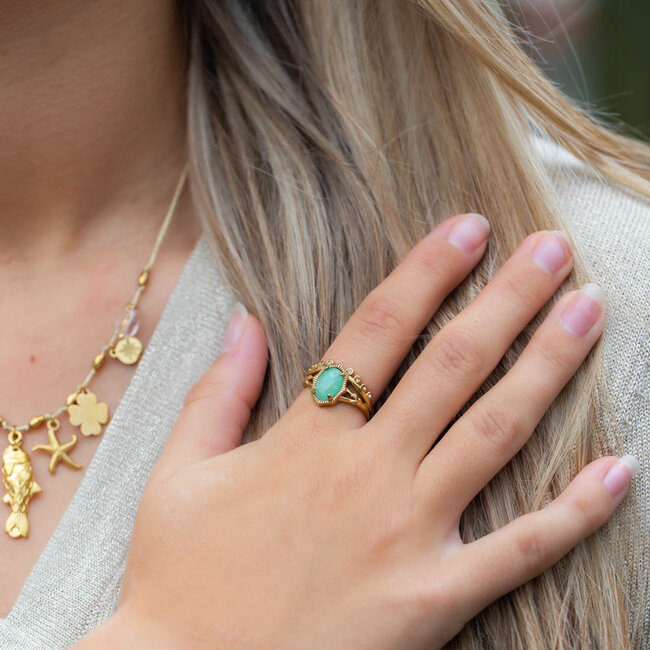 Beadle Stijlvolle verstelbare ring van stainless steel met natuursteen