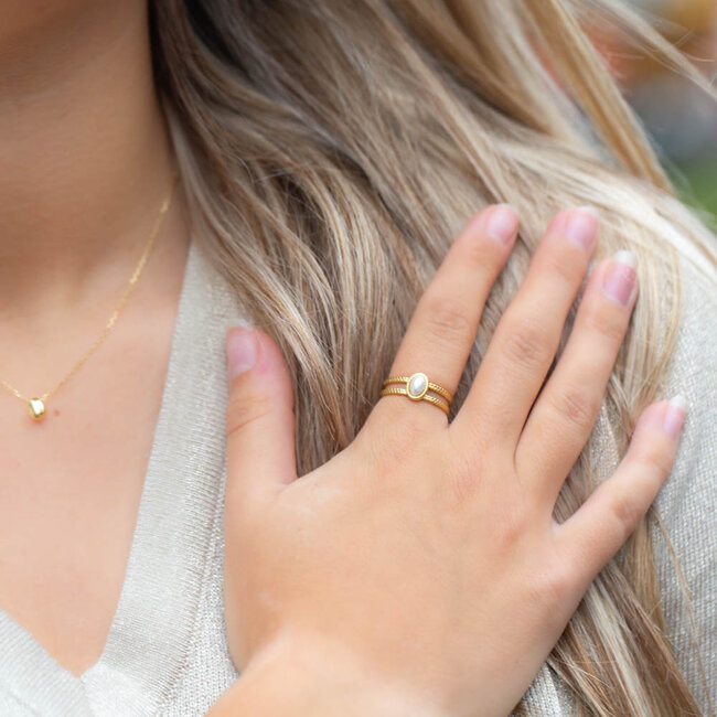 Beadle Stainless steel Verstelbare goud ring met parel