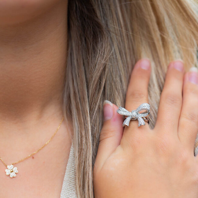 Biba Zilver glitter strik ring