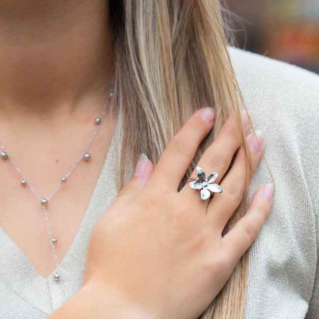 Beadle Stainless steel bloemen ring