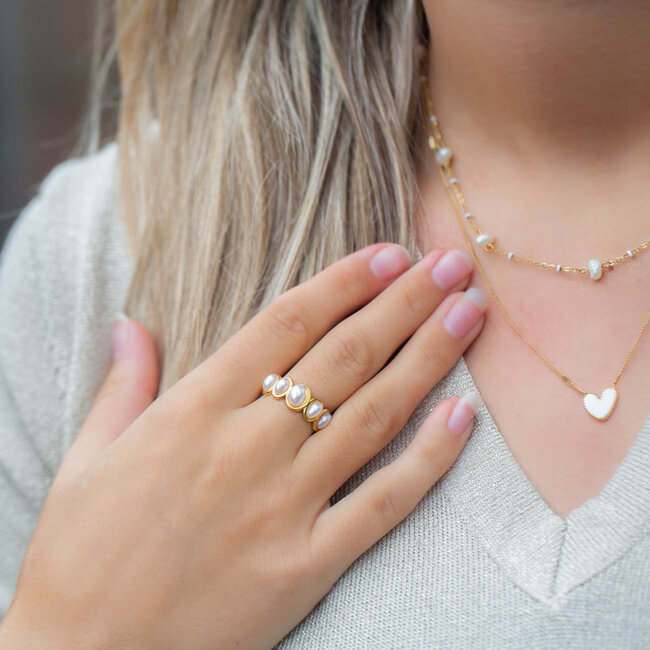 Beadle Dubbele goud laagjes ketting met hart en parels