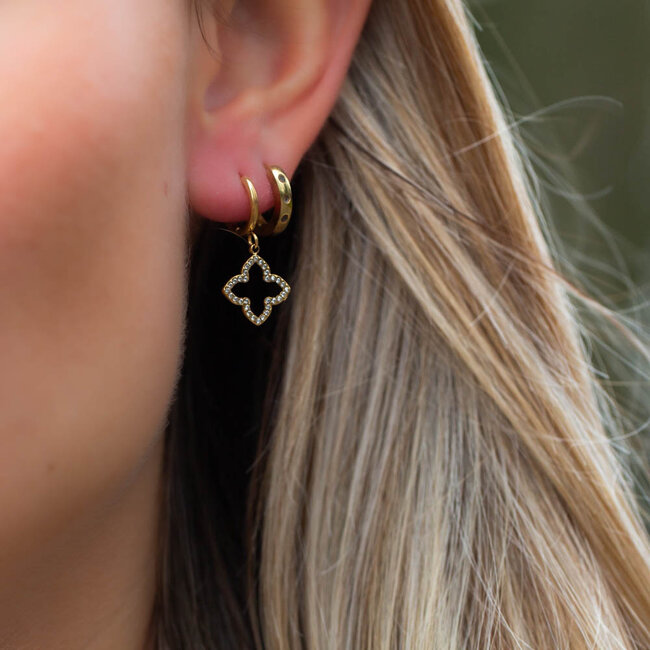 Beadle Goudkleurige klavertjes oorbellen met glitters