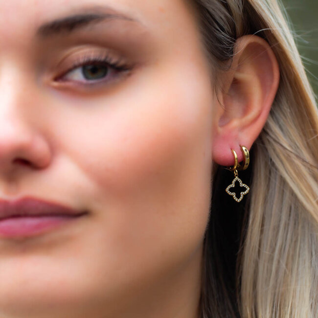 Beadle Goudkleurige klavertjes oorbellen met glitters