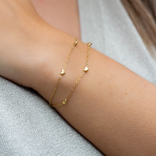 Beadle Unieke dubbele goud schakelarmband hartjes