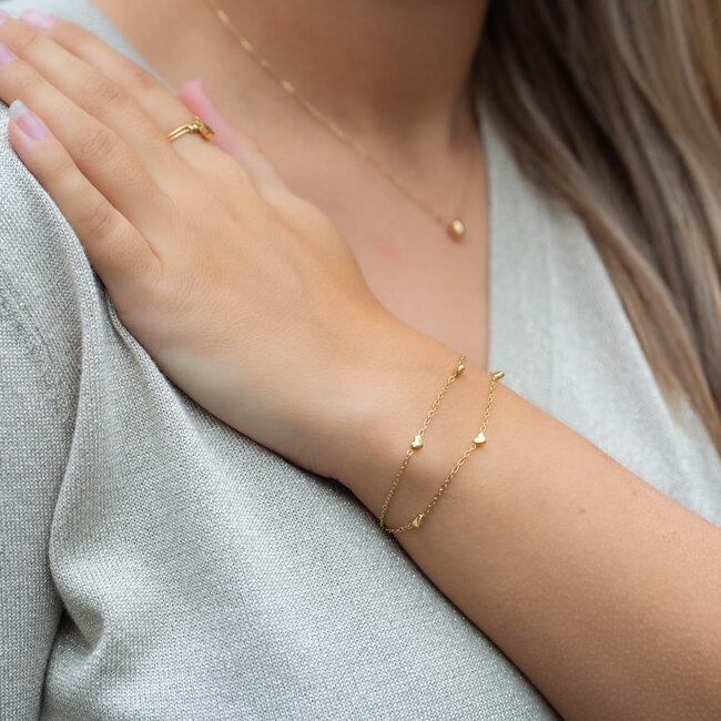 Beadle Unieke dubbele goud schakelarmband hartjes