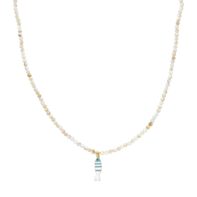 Biba Witte kralen ketting met visje