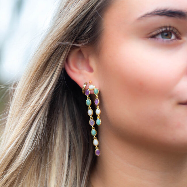 Beadle Bohemian lange natuursteen oorbellen