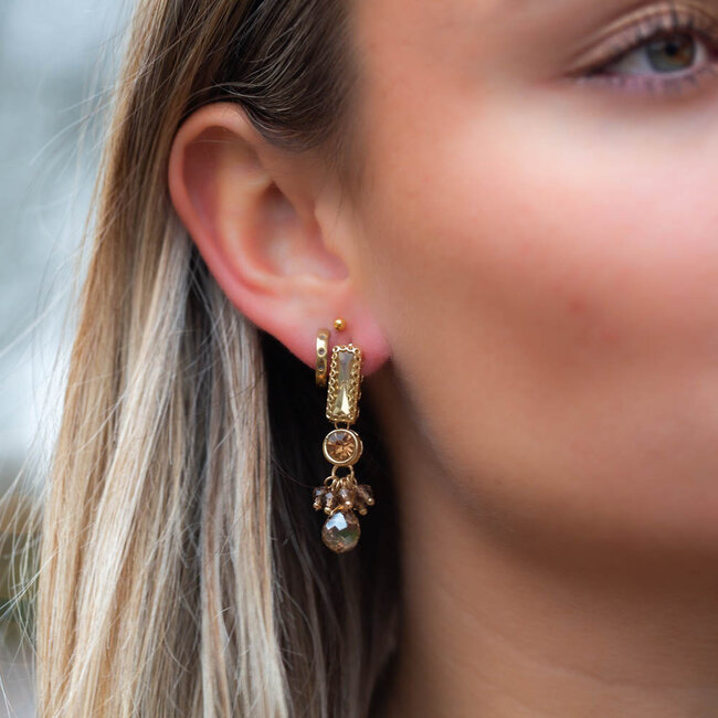 Bruin taupe  crystal oorbellen met  kralen
