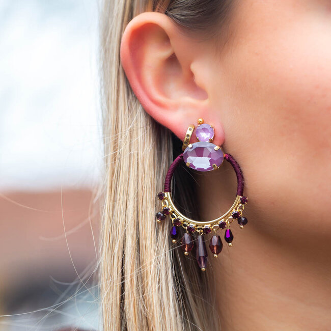 Ronde opvallende boho chiq lila paarse oorbellen