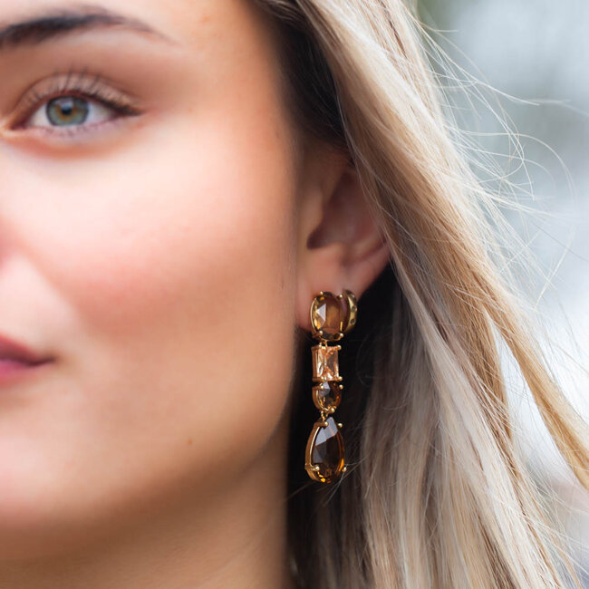 Biba Chique bruine crystal oorbellen