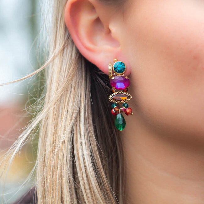 Biba Opvallende biba oorbellen met kleurrijke steentjes