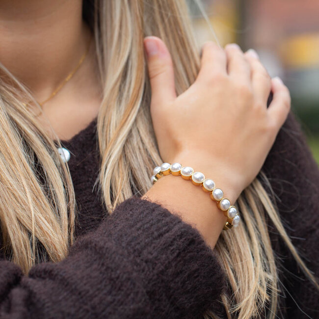 Biba Parelarmband op elastiek met witte parels
