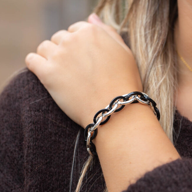 Biba Zwart zilver schakel armband