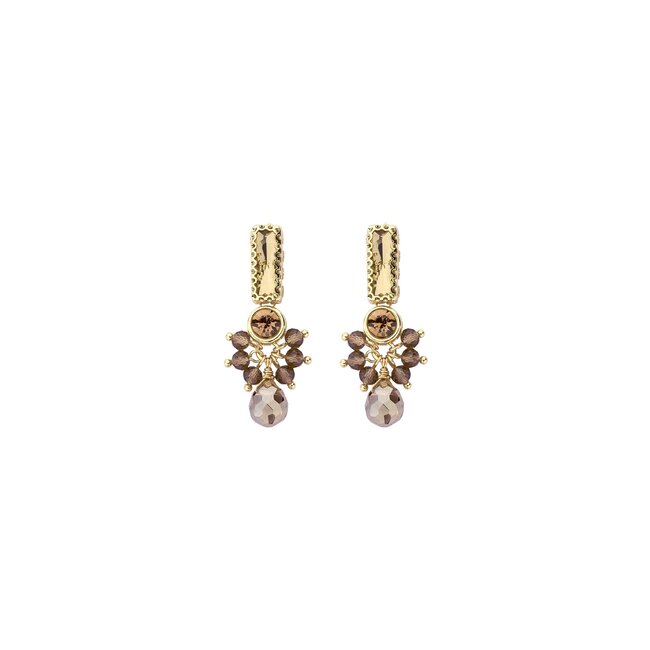 Bruin taupe  crystal oorbellen met  kralen