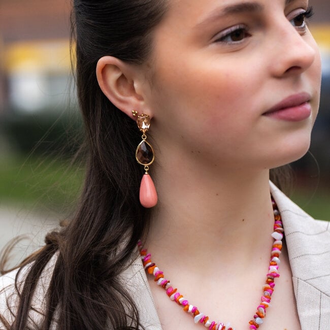 Biba Koraalroze oorbellen met mooie druppel