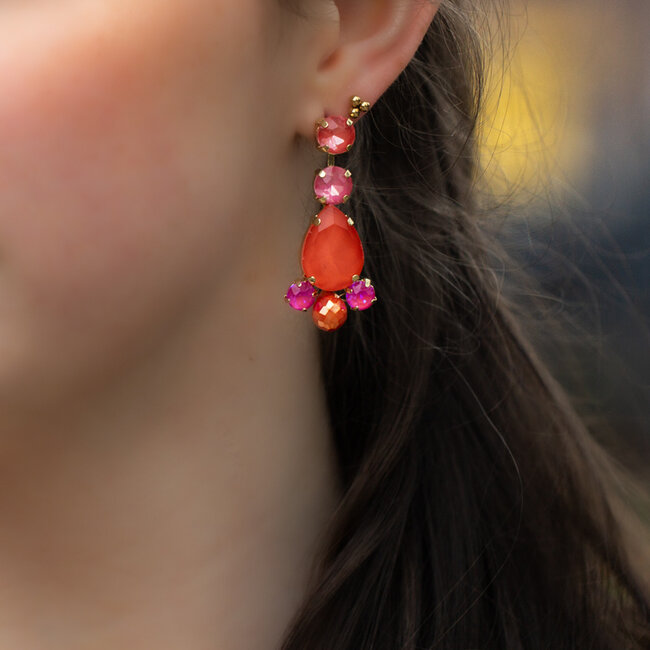 Oorbellen met roze oranje crystal stenen