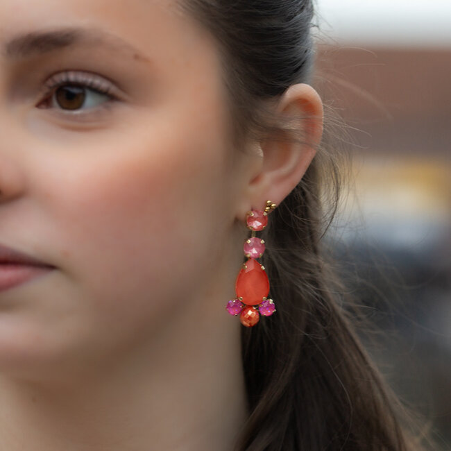 Oorbellen met roze oranje crystal stenen