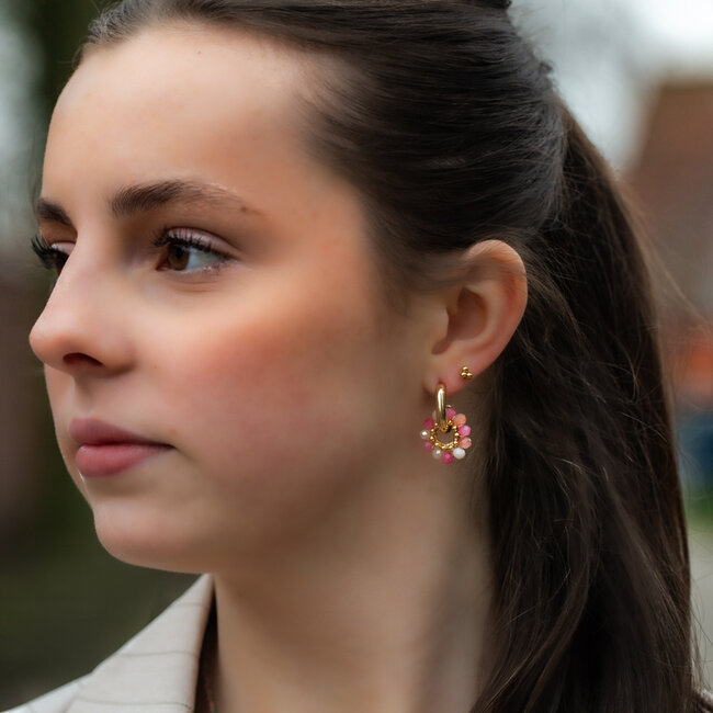 Roze kraaltjes ronde BiBa oorbellen