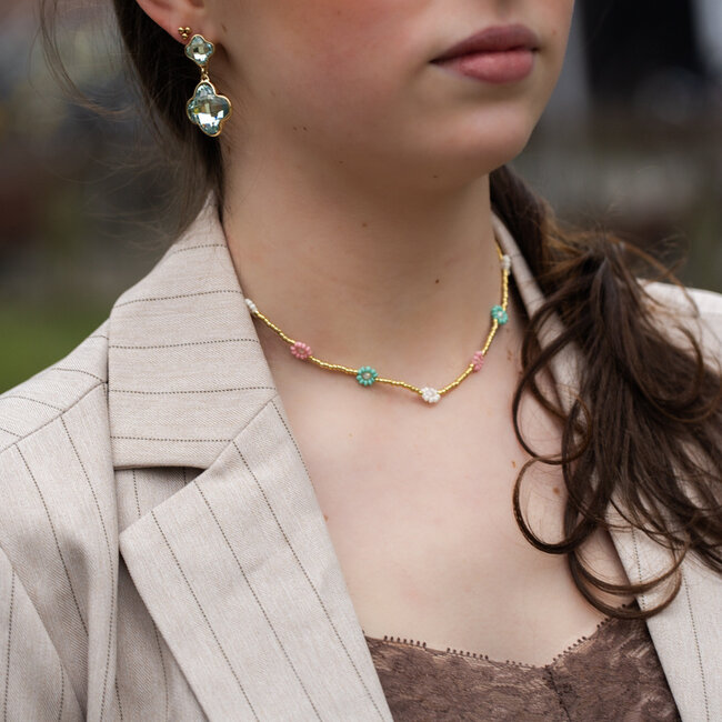 Biba BibaKetting met pastel bloemetjes in mint  wit en roze pastel  tint
