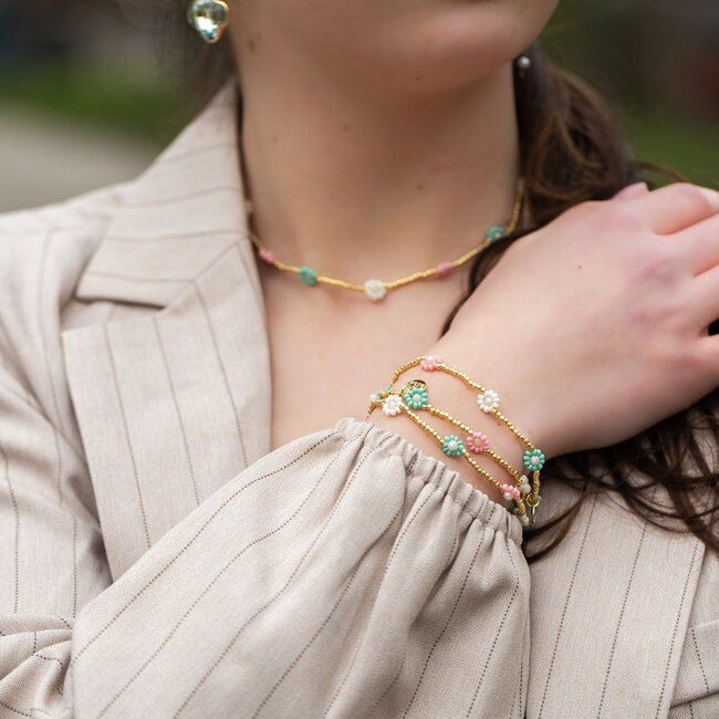 Biba Armband bloemen in roze en mint