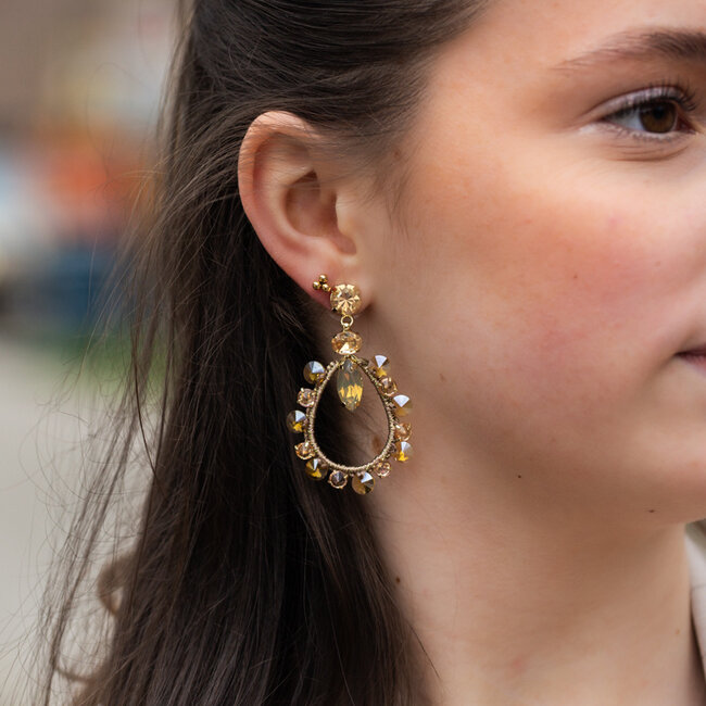 Biba Luxe druppel crystal steen oorbellen in warme bruintinten
