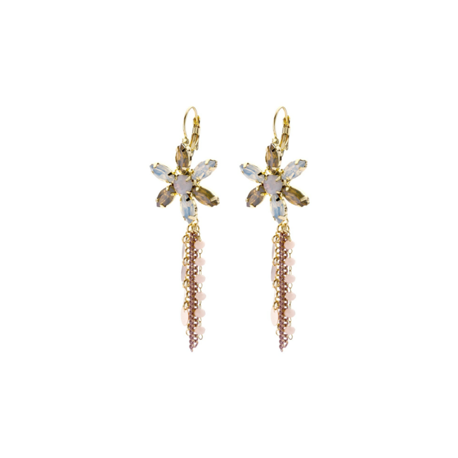 Bohemian ibiza grijs blauwe zomerse oorbellen  met crystal stenen