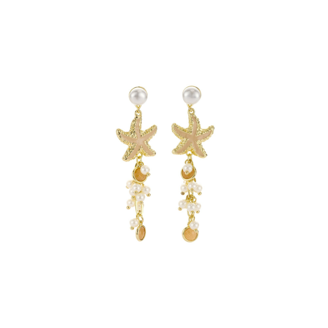 Biba Beachy oorbellen met parels en zeester