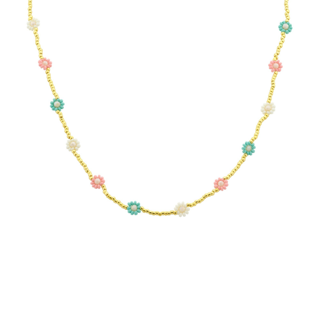 Biba BibaKetting met pastel bloemetjes in mint  wit en roze pastel  tint