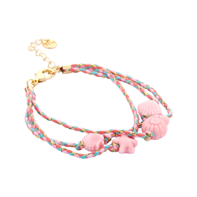 Armband met roze keramieken schelpjes en zeester
