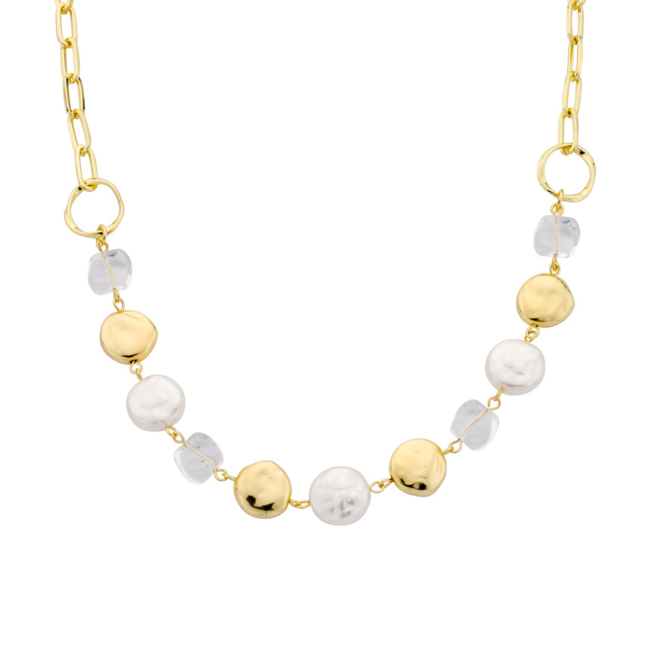 Ketting met platte schijfjes en parels