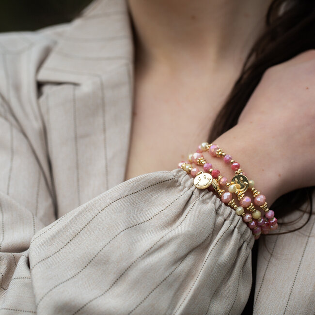 Biba Roze vrolijke happy armband met smiley
