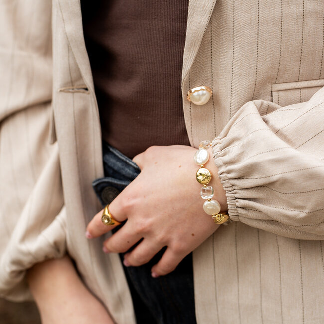 Biba Parelarmband met platte witte parels