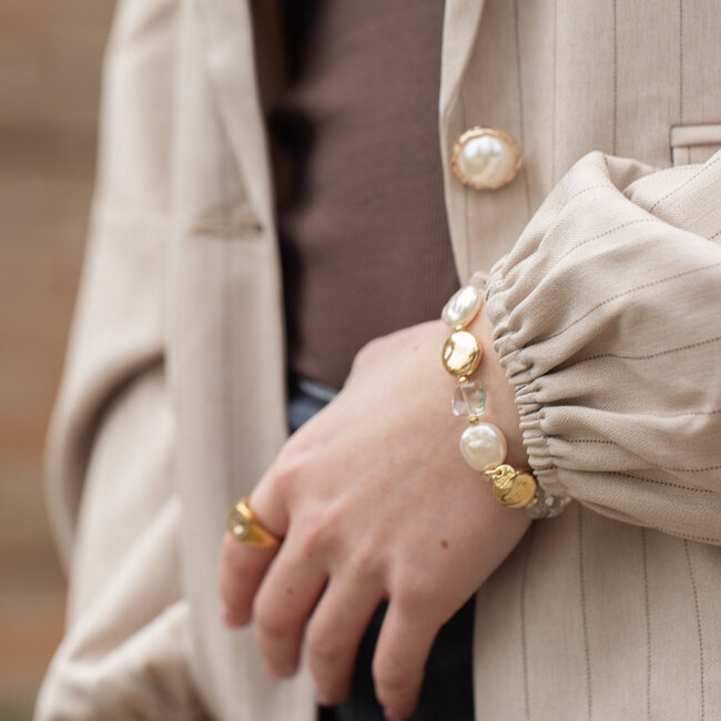 Biba Parelarmband met platte witte parels