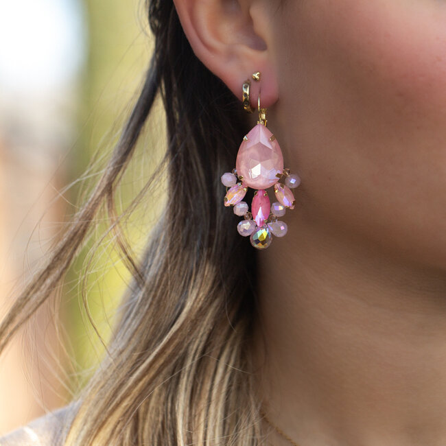 Biba  Roze lila tinten crystal oorbellen