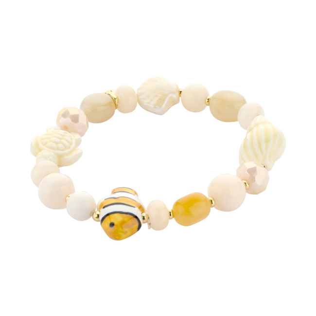 Biba Armbandjes met witte  kralen, vis en zeester