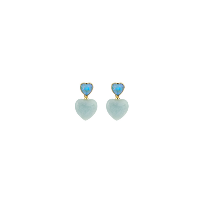 Oorbellen met turquoise hart en crystal steen