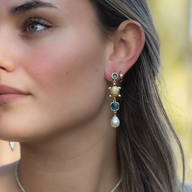 Turquoise parel schildpad oorbellen