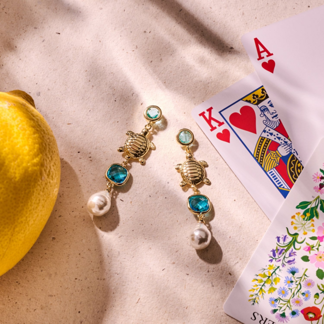 Biba Turquoise parel schildpad oorbellen