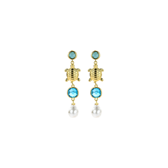 Turquoise parel schildpad oorbellen