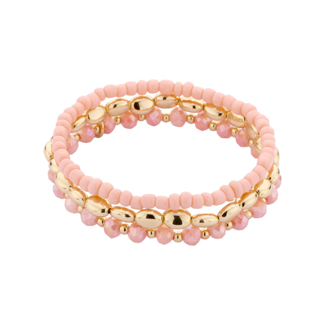 Driedubbele armband met nude  en goud kralen