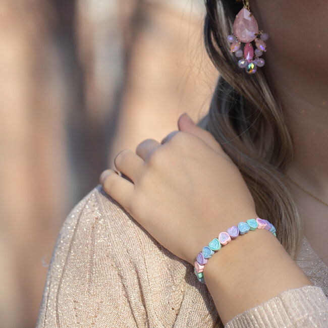Biba Armband met pastel lila mint roze harten