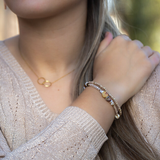 Biba Armbanden kralen en naturel stenen in naturel en bruin tinten