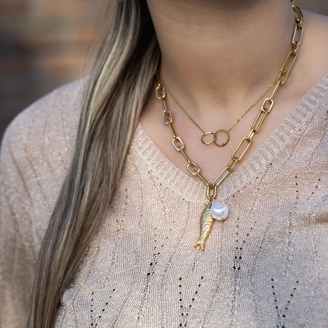 Day & Eve  Grovere schakelketting van stainless steel met parel