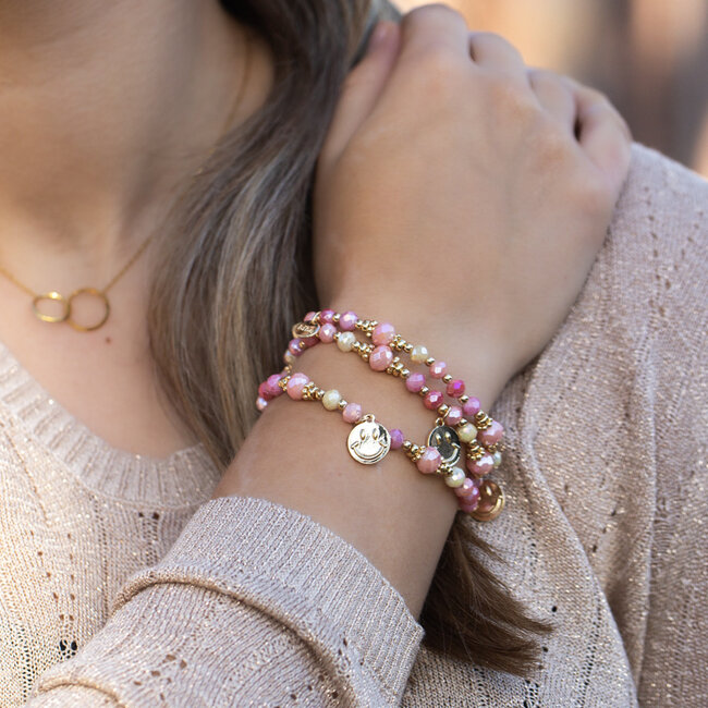 Roze vrolijke happy armband met smiley