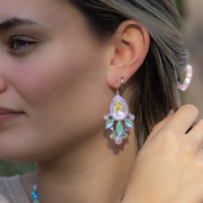 Pastel drops lila en mint druppel oorbellen